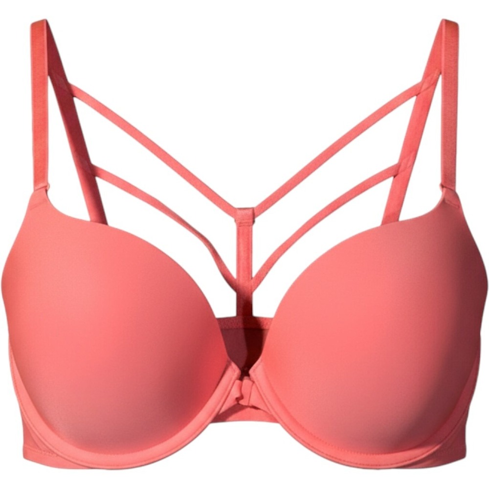 Victoria Secret Pink Strappy Back Front Close Lined Demi Push Up Bra 32D
